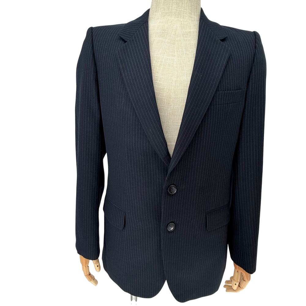 YSL Vintage Navy Pinstripe Wool Blazer Made in France 38L